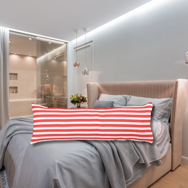 Rosy Red and White Simple Horizontal Striped Body Cushion (Creator Uploaded)