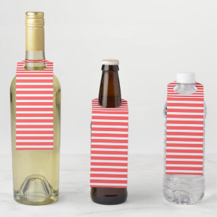 Rosy Red and White Simple Horizontal Striped Bottle Tag