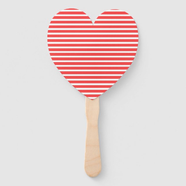 Rosy Red and White Simple Horizontal Striped Hand Fan (Front)