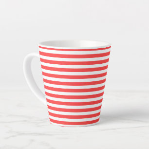 Rosy Red and White Simple Horizontal Striped Latte Mug
