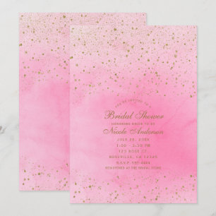 Rosy Rose Pink & Gold Glitter Bridal Shower Invitation