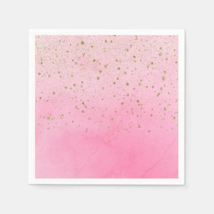 Rosy Rose Pink & Gold Glitter Bridal Shower Party Napkin