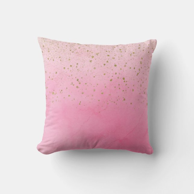 Rosy Rose Pink & Gold Glitter Glam Sparkly Chic Cushion (Front)