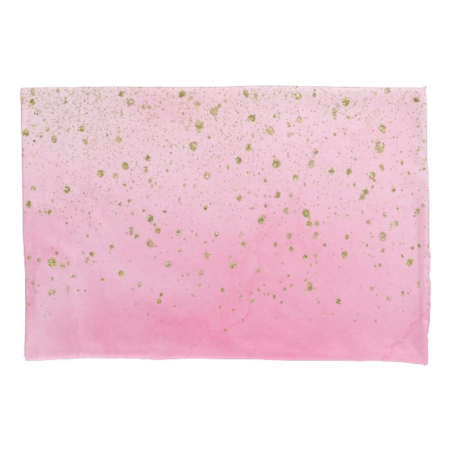 Rosy Rose Pink & Gold Glitter Glam Sparkly Chic Pillowcase (Front)