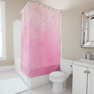 Rosy Rose Pink & Gold Glitter Glam Sparkly Chic Shower Curtain