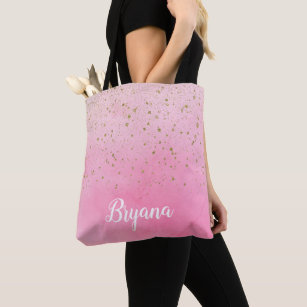 Rosy Rose Pink & Gold Glitter Glam Sparkly Chic Tote Bag