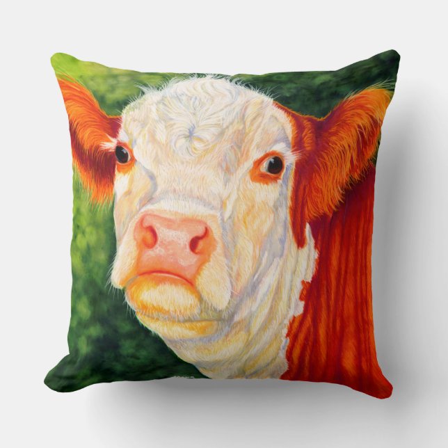 Rosy The Happy Hereford Heifer Cow Pillow (Front)