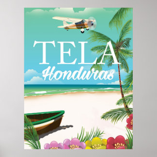 Rotan Beach Honduras vintage travel poster