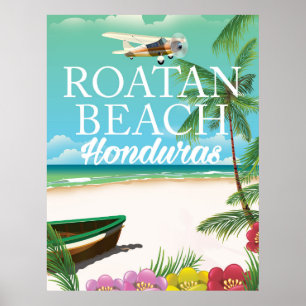 Rotan Beach Honduras vintage travel poster