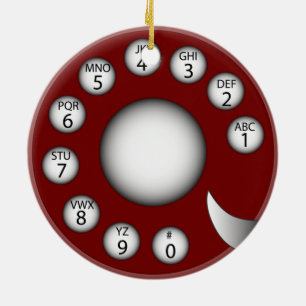 Rotary Phone Dial (Red) Ceramic Tree Decoration