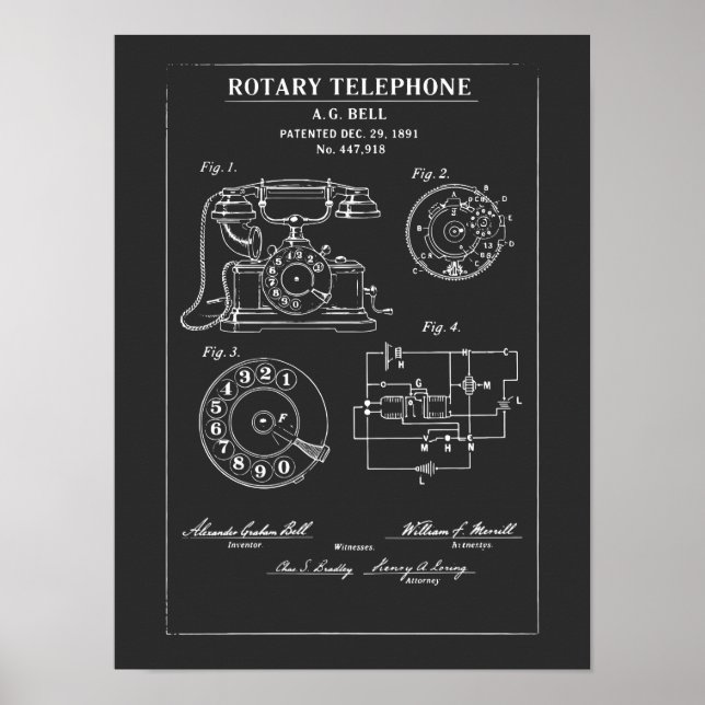 Rotary Phone Patent Blueprint Poster (Front)