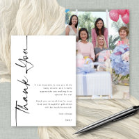 Rotated Black Script Photo Baby Shower Thank You
