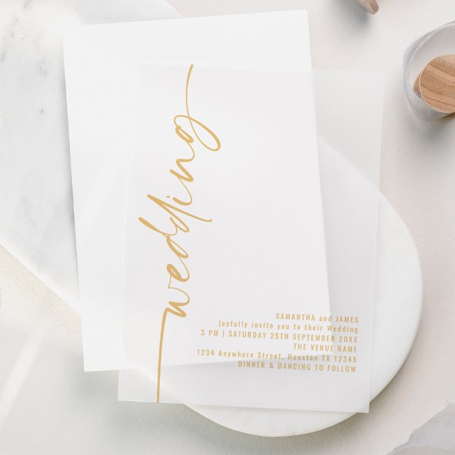 Rotated Calligraphy Gold Text Wedding Vellum Invitations (Creator Uploaded)
