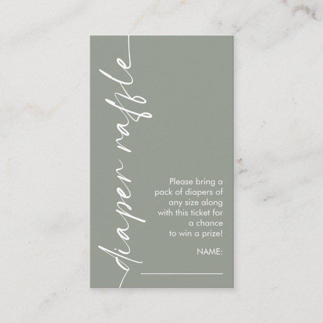 Rotated Script Sage Diaper Raffle Baby Shower Enclosure Card (Front)