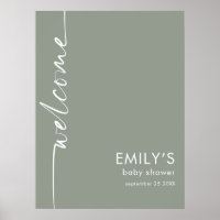 Rotated Script Sage Green Welcome Baby Shower