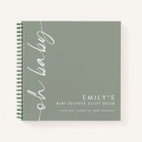 Rotated Script Sage Oh Baby Shower Guest Book