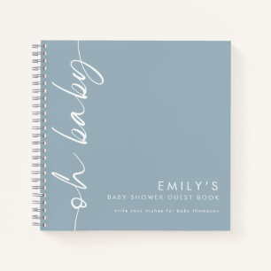 Rotated Text  Dusty Blue Oh Baby Shower Guest Book