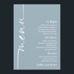 Rotated Text Dusty Blue Wedding Menu Card<br><div class="desc">Rotated Text Dusty Blue Wedding Menu Card Stylish set script is rotated to the left hand side, with all the details stylishly to the right with lots of white space for a contemporary feel. Easily personalise with your details. And change the colour of text and background if you wish via...</div>