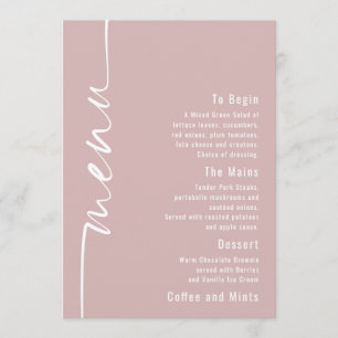 Rotated Text Dusty Rose Wedding Menu Card