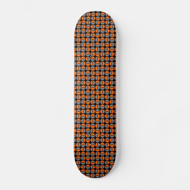 Rotating Circles - Orange and Grey on Black Skateboard (Front)