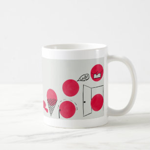 Rote, lustige Brechpunkte auf einer Tasse Coffee Mug