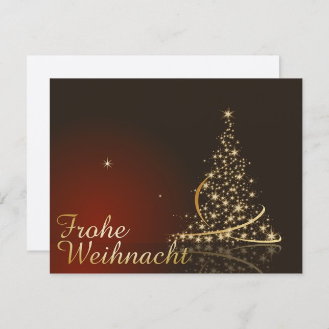 Rotes Weihnachtsmotiv mit goldenem Weihnachtsbaum Invitation (Front/Back)