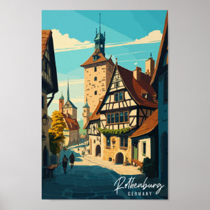Rothenburg Germany vintage travel illustration Poster