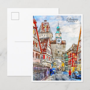 Rothenburg Germany vintage travel watercolor Postcard