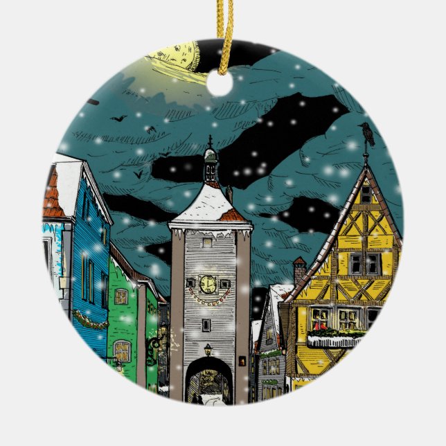 Rothenburg ob der Tauber Germany at Christmas Ceramic Tree Decoration (Front)