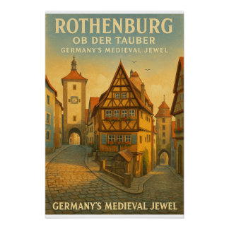 Rothenburg ob der Tauber, Germany Retro Travel Poster