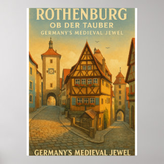 Rothenburg ob der Tauber, Germany Retro Travel Poster