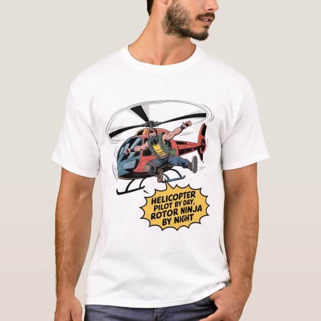Rotor Ninja: Dynamic Comic Style Helicopter Pilot  T-Shirt (Front)