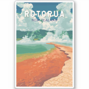 Rotorua New Zealand Illustration Travel Art Retro