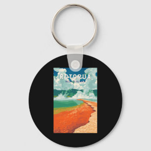 Rotorua New Zealand Illustration Travel Art Retro  Key Ring