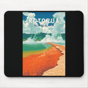Rotorua New Zealand Illustration Travel Art Retro Mouse Mat