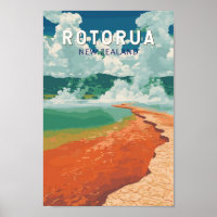 Rotorua New Zealand Illustration Travel Art Retro