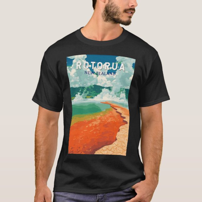 Rotorua New Zealand Illustration Travel Art Retro  T-Shirt (Front)