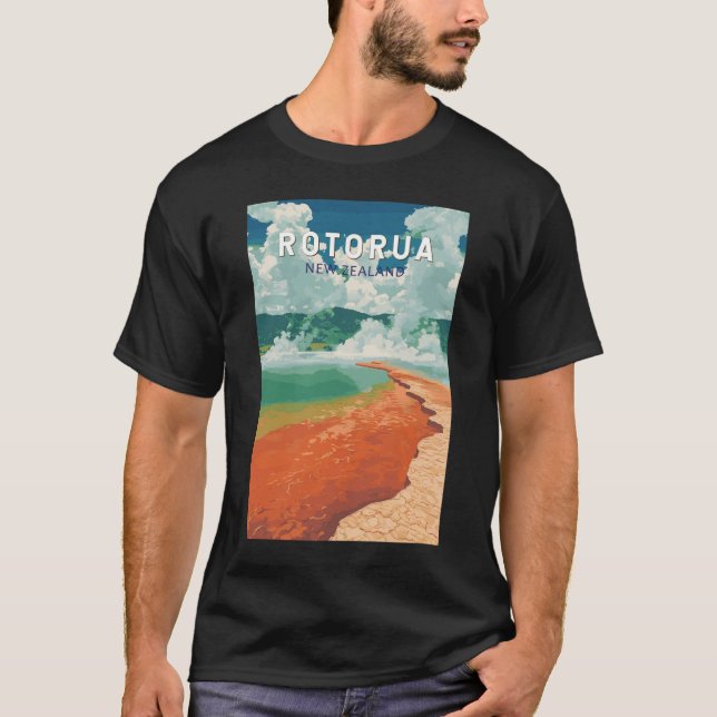 Rotorua New Zealand Illustration Travel Art Retro T-Shirt (Front)