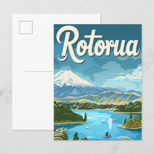 Rotorua New Zealand Vintage Travel Illustration Postcard