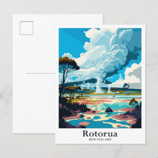 Rotorua New Zealand Vintage Travel Illustration Postcard
