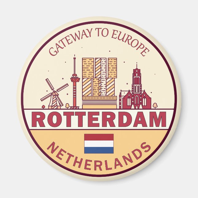 Rotterdam Netherlands City Skyline Emblem Magnet (Front)
