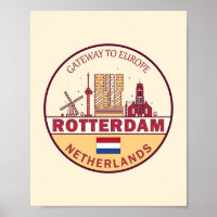 Rotterdam Netherlands City Skyline Emblem