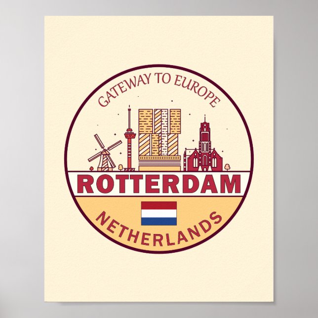 Rotterdam Netherlands City Skyline Emblem Poster (Front)