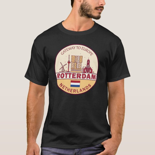 Rotterdam Netherlands City Skyline Emblem T-Shirt (Front)