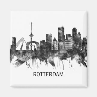 Rotterdam Netherlands Skyline BW Magnet