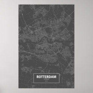 Rotterdam, Netherlands (white on black) Poster