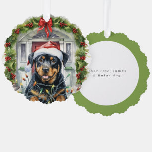 Rottie Dog in Santa Hat Front Door Christmas Tree Decoration Card