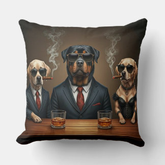Rottie, Lab and Chihuahua Dog Meeting with Drinks Cushion