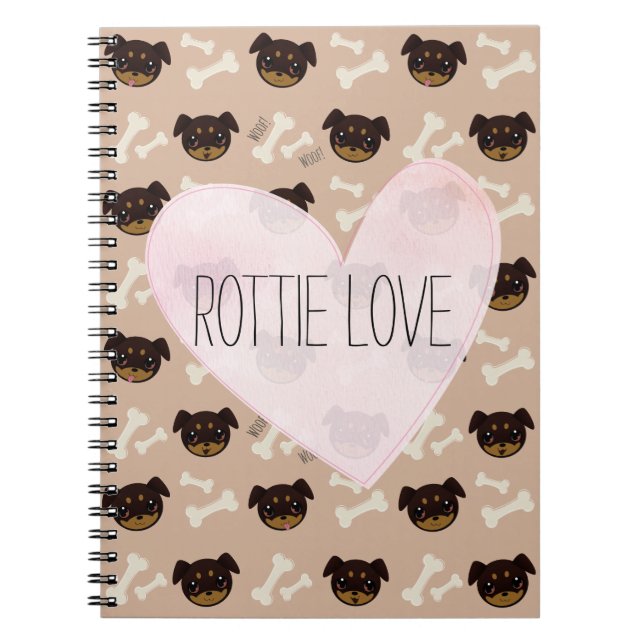 Rottie Love Cute Rottweiler Puppy & Bones Pattern Notebook (Front)