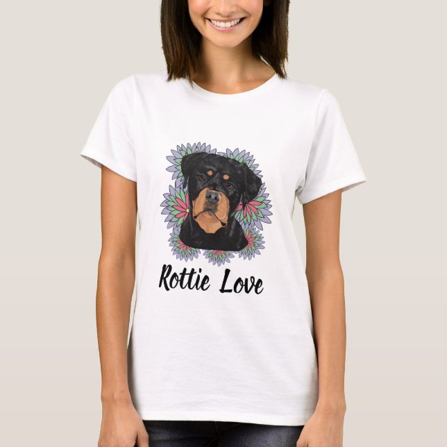 Rottie Love T-Shirt – Whimsical Rottweiler Art (Front)
